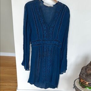 Jen's Pirate Booty Bell Sleeve Deep Blue Medium Crochet Dress